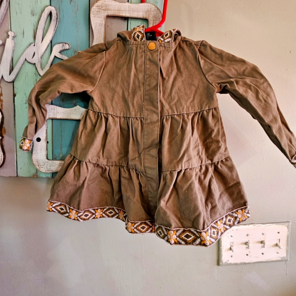 Rachel Zoe Olive Green Hooded Button Up Jacket Sz 24 months